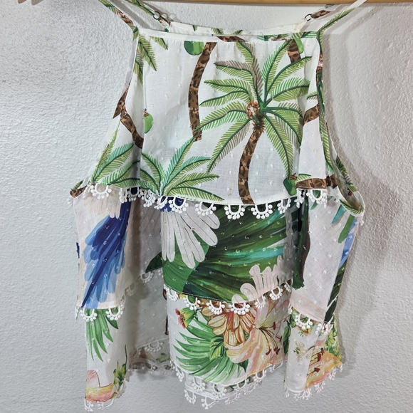 Women’s Farm Rio Beach Palm Tree Tropical Scallop Tank Top XS - Picture 7 of 11